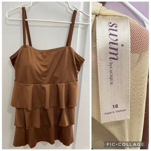 Swim by cacique brown gold swim top size 16